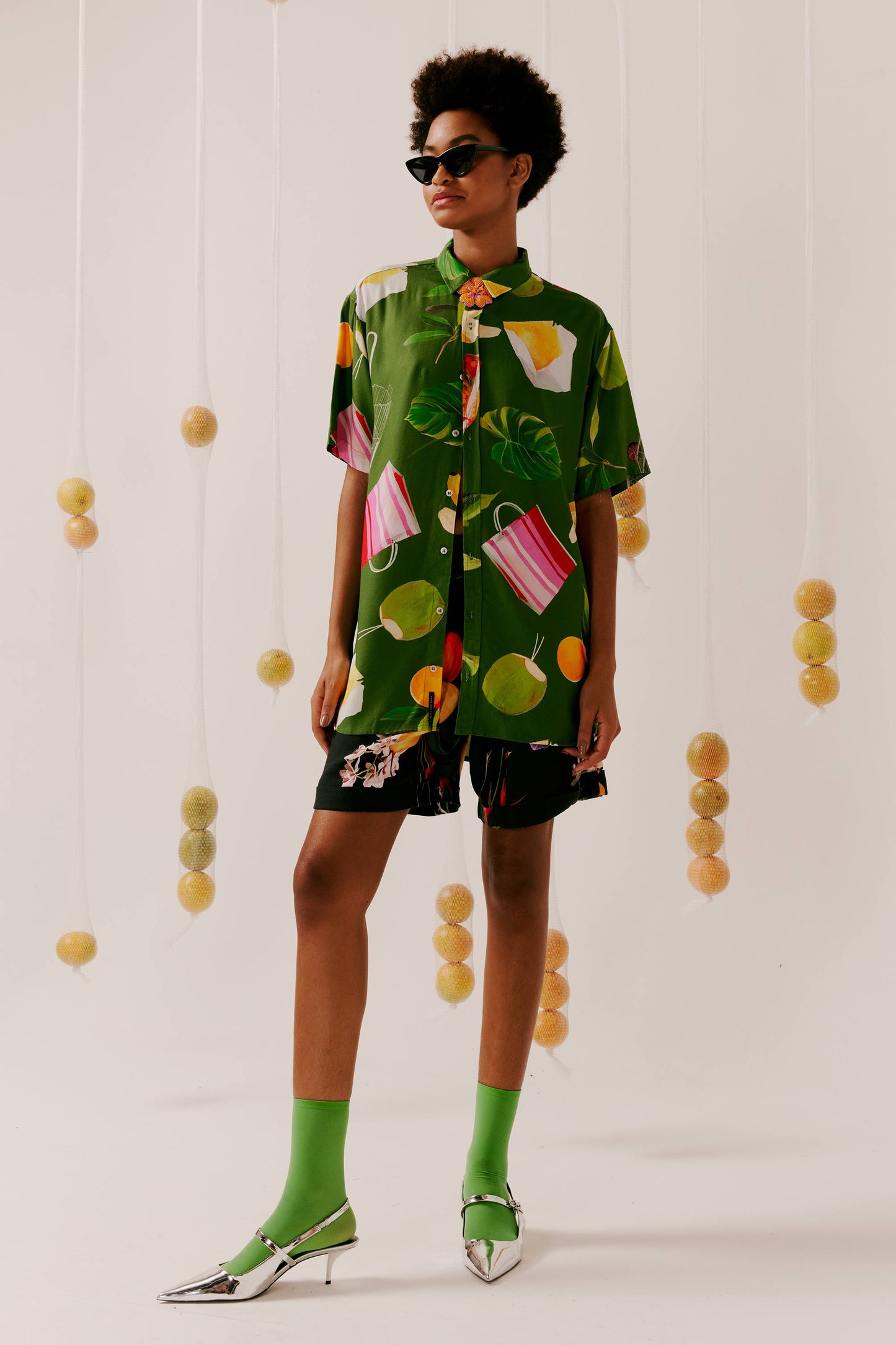 Camisa Botão Dia de Feira verde