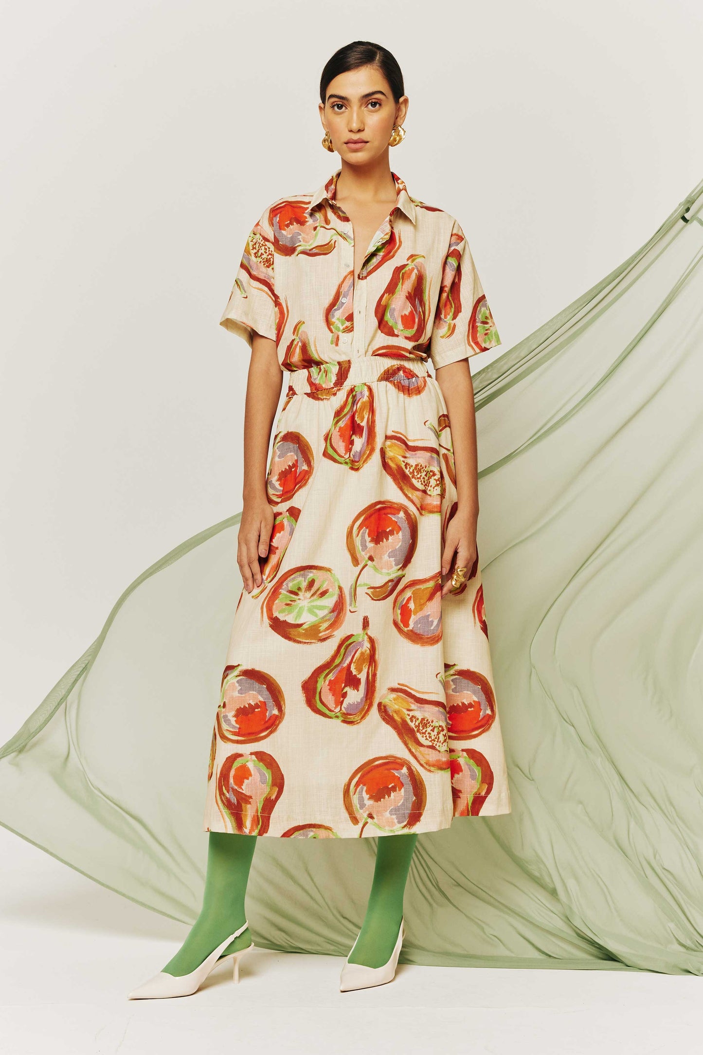 Camisa Botão Frutas Pintadas
