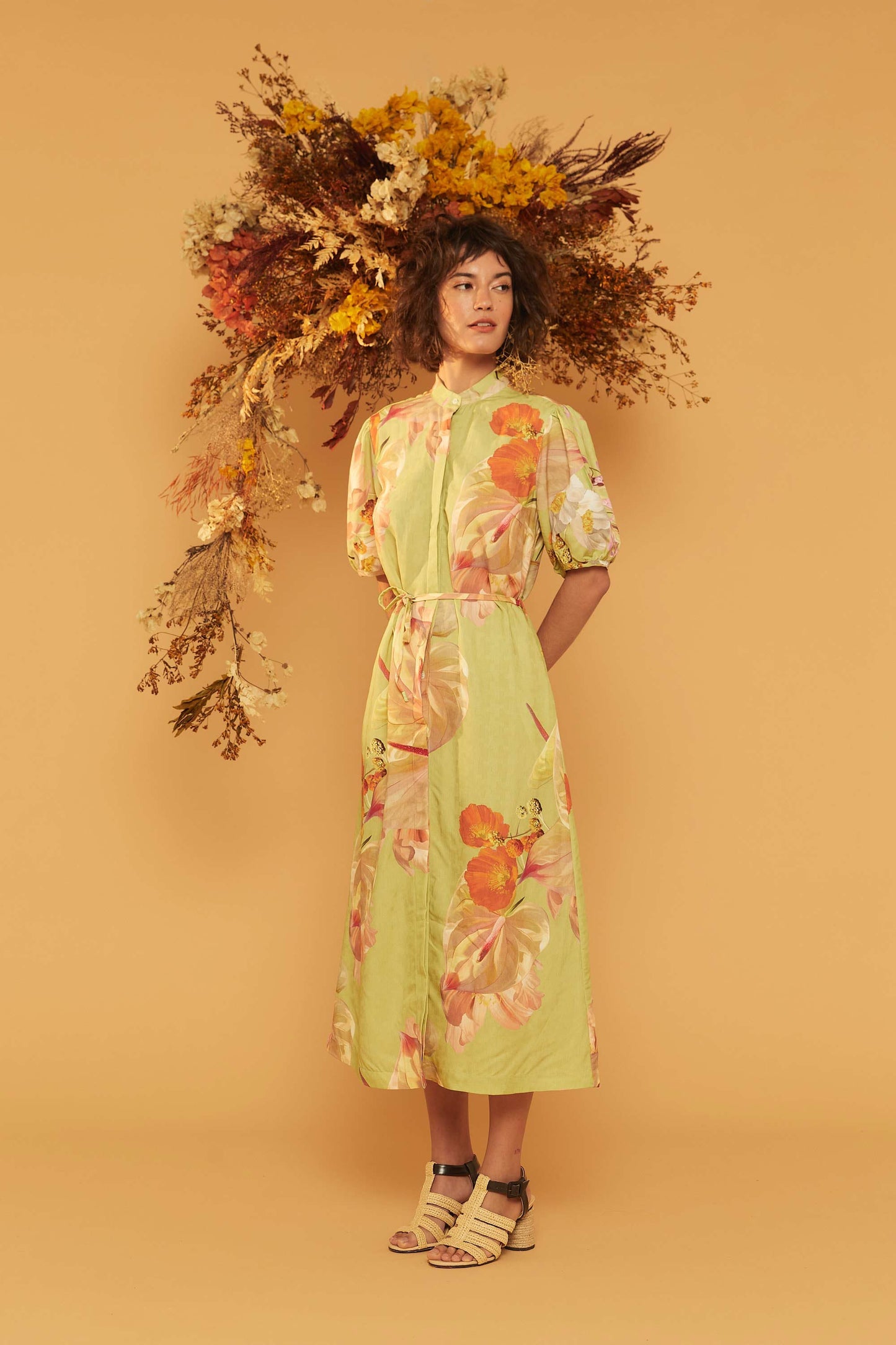 Vestido Roma - Floral Encantado Pistache