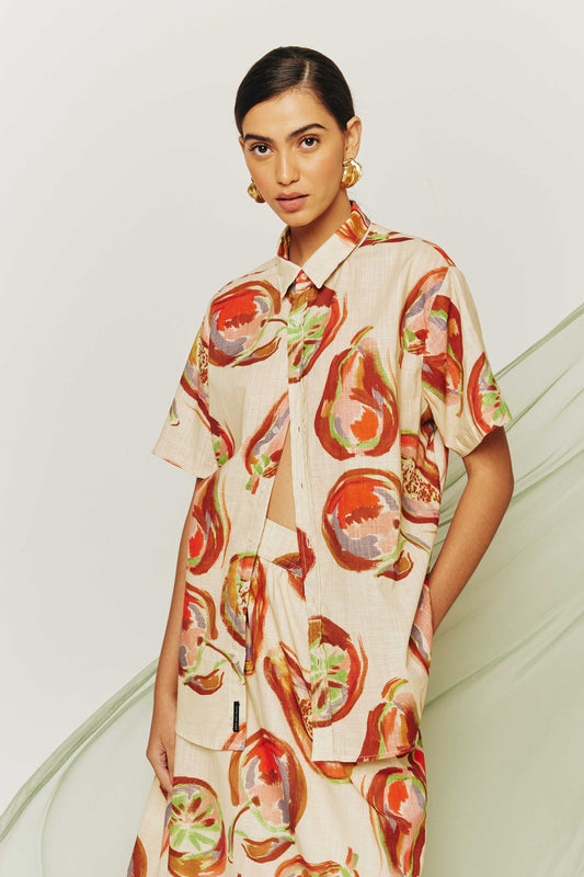 Camisa Botão Frutas Pintadas