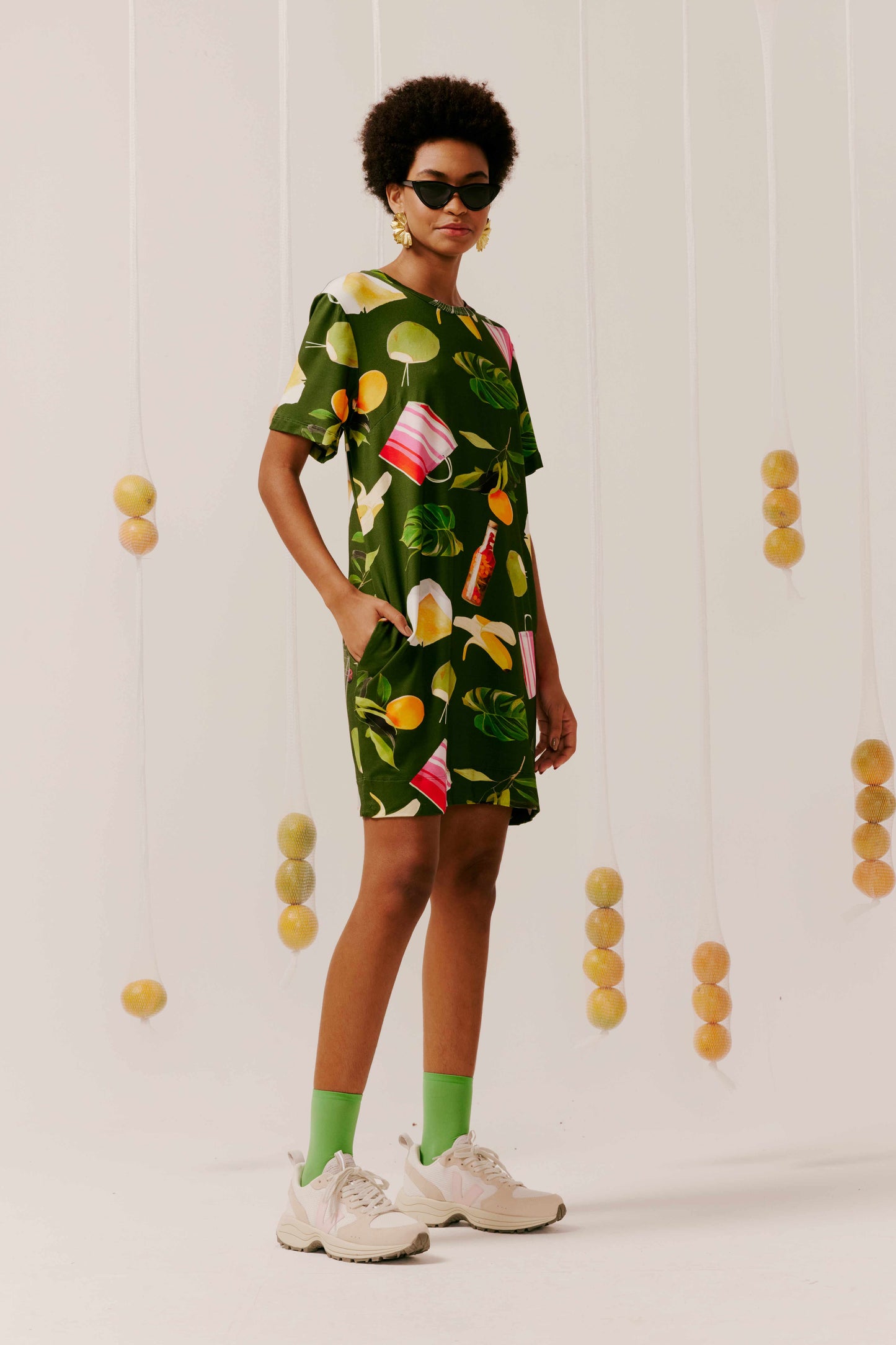 Vestido T- Shirt Malha Dia de Feira verde